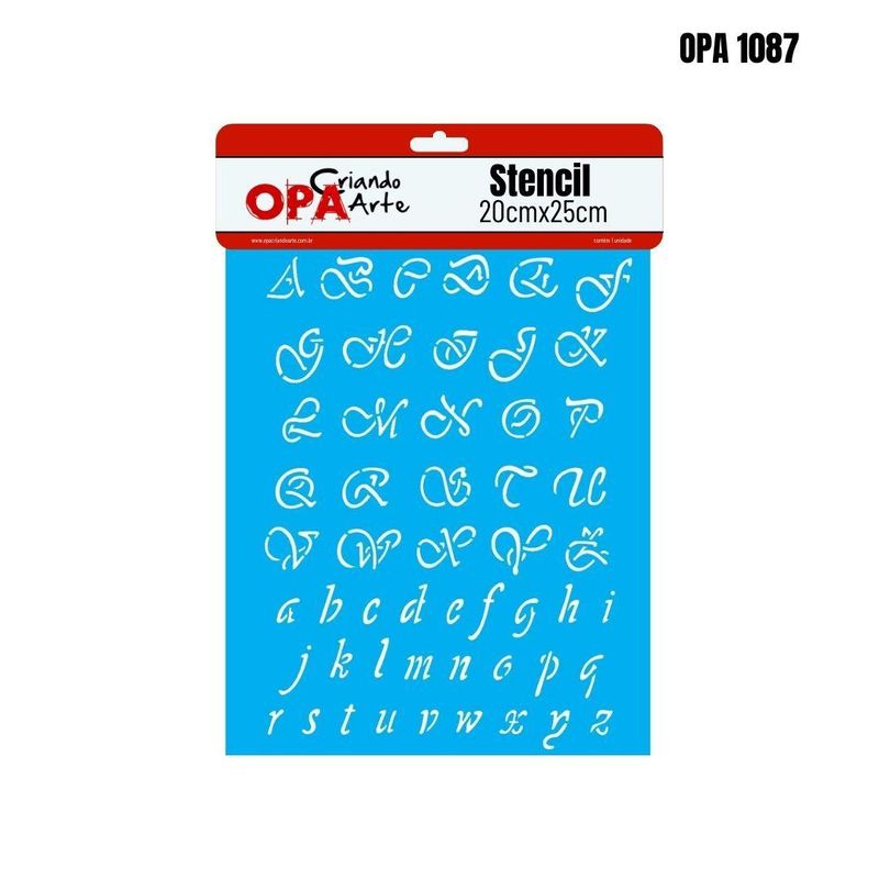 Stencil Simples de Acetato para Pintura 20x25cm Ref. OPA 1087 Alfabeto Manuscrito OPA Criando Arte (01 unidade)