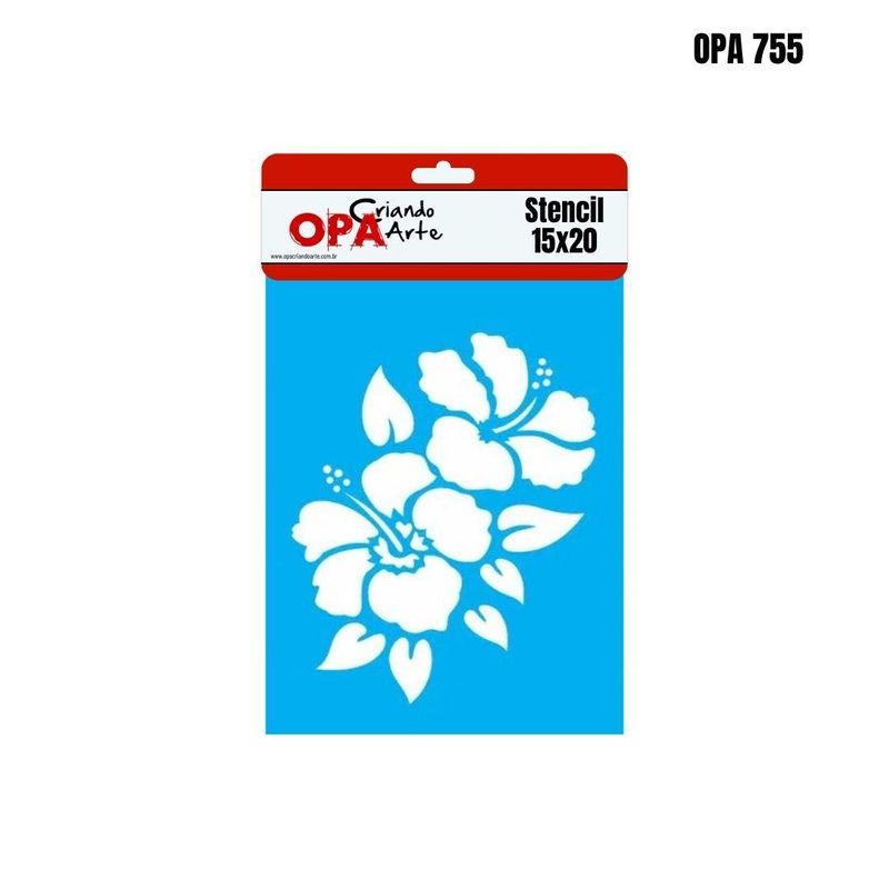 Stencil Simples de Acetato para Pintura 15x20cm OPA 755 Flores Hibiscos (01 unidade)