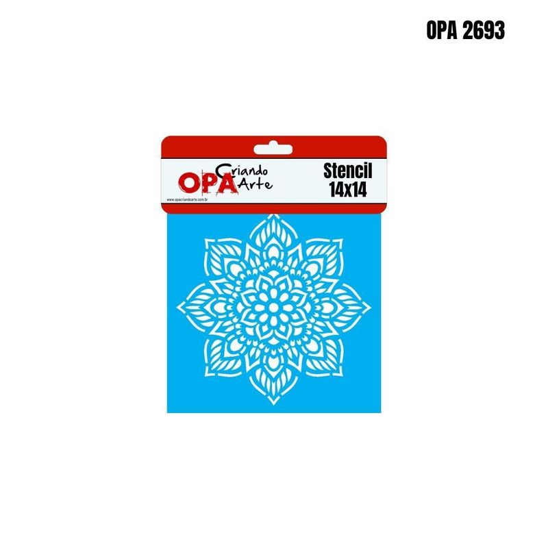 Stencil Simples de Acetato para Pintura 14x14cm OPA 2693 Mandala Flor Oito Pontas (01 unidade)