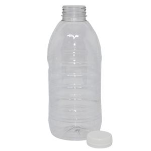 Frasco PET Redondo Transparente 1000ml Tipo Suco C/ Tampa Lacre Rosca 38-415 Haluli (10 unidades)
