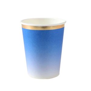 Copo de Papel Degradê Borda Dourada Azul 270ml Silver Festas (8 unidades)