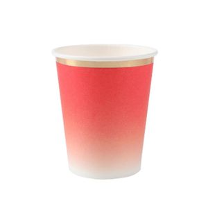 Copo de Papel Degradê Borda Dourada Vermelho 270ml Silver Festas (8 unidades)