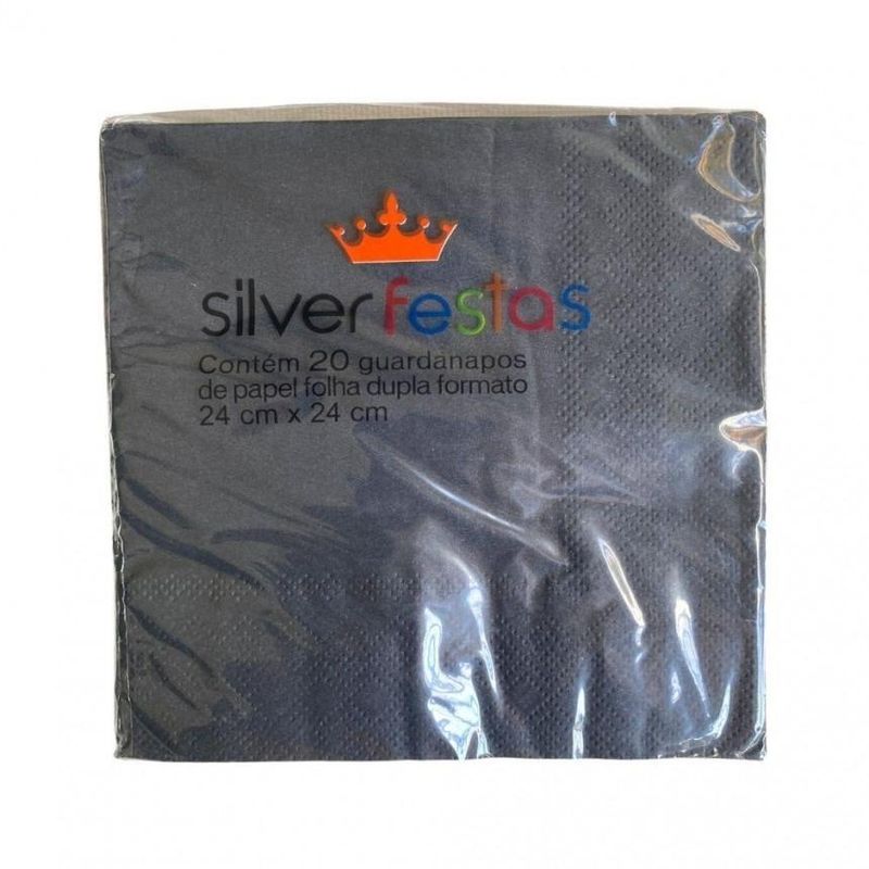 Guardanapos-de-Papel-em-Folha-Dupla-24x24cm-Preto-Silver-Festas--20-unidades-