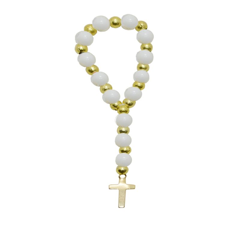 Dezena com Contas Brancas e Douradas Ref. 320 (10UND)