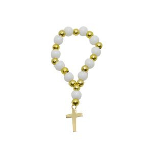 Dezena com Contas Brancas e Douradas Ref. 323 (10UND)