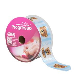 Fita de Cetim ECF 005TR 22mm Cor 056 Ursinhos Azul Progresso (10 metros)