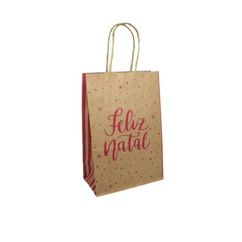 Sacola de Presente "Feliz Natal" 21,5x15x8 cm Tamanho P Estampada Cromus (1 unidade)