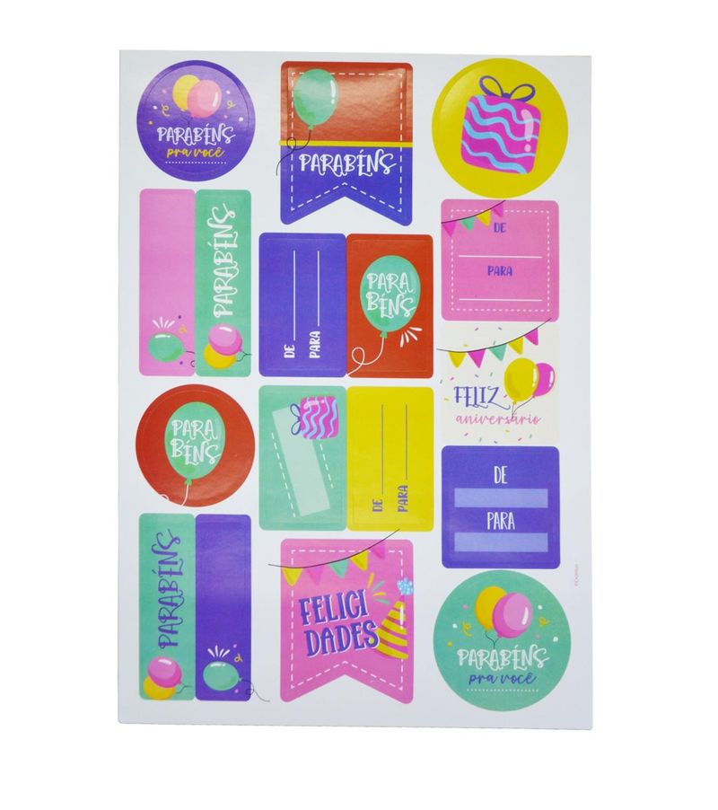 Etiquetas Adesivas para Presente Parabéns Ref. 18100121 Cromus (34 etiquetas)