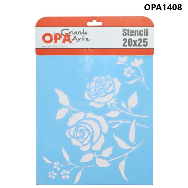 Stencil Simples de Acetato para Pintura 20x25cm Ref. OPA 1408 Flores Roseira OPA (01 unidade)