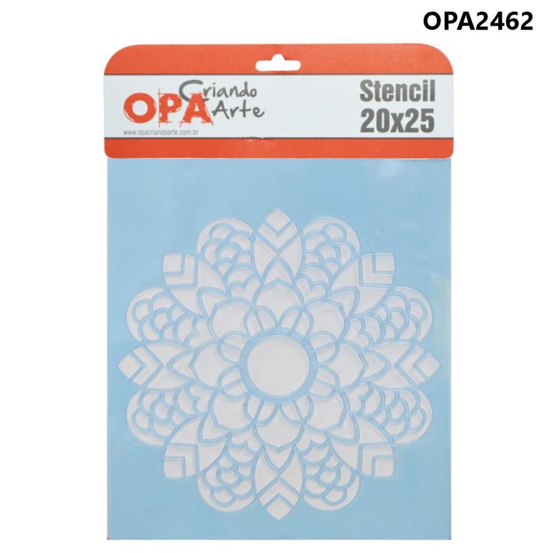 Stencil Simples de Acetato para Pintura 20x25cm Ref. OPA 2462 Mandala Folhas OPA (01 unidade)