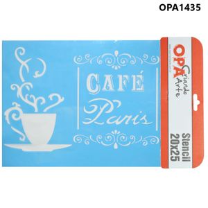 Stencil Simples de Acetato para Pintura 20x25cm Ref. OPA 1435 Frase CAFÉ Paris OPA (01 unidade)