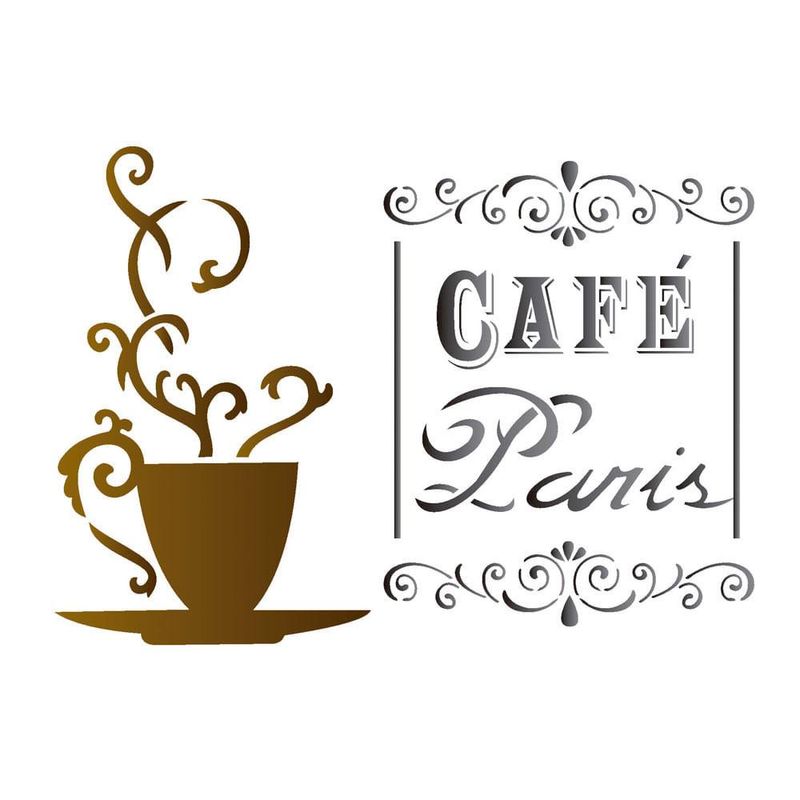 Stencil Simples de Acetato para Pintura 20x25cm Ref. OPA 1435 Frase CAFÉ Paris OPA (01 unidade)