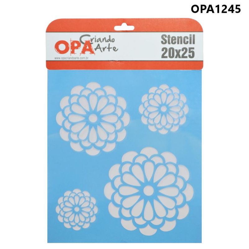 Stencil Simples de Acetato para Pintura 20x25cm Ref. OPA 1245 Flores Redondas OPA (01 unidade)