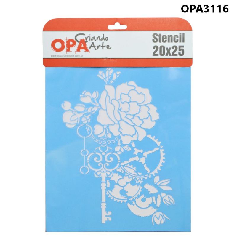 Stencil Simples de Acetato para Pintura 20x25cm Ref. OPA 3116 Steampunk Art Rosa e Engrenagens OPA (01 unidade)