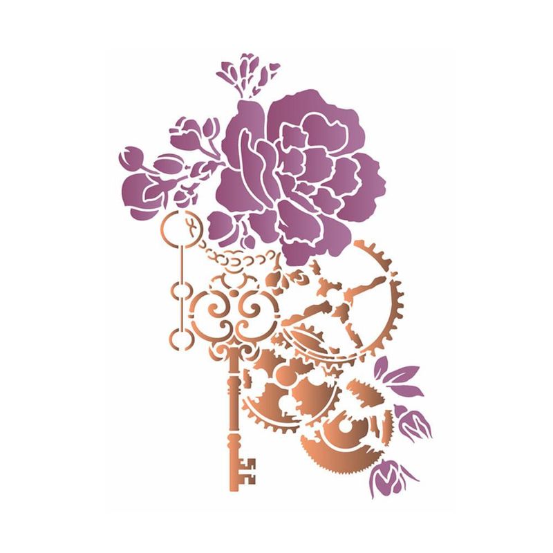 Stencil Simples de Acetato para Pintura 20x25cm Ref. OPA 3116 Steampunk Art Rosa e Engrenagens OPA (01 unidade)