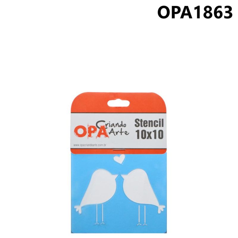 Stencil Simples de Acetato para Pintura 10x10cm Ref. OPA 1863 Passarinhos Casal OPA (01 unidade)