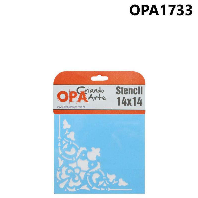 Stencil Simples de Acetato para Pintura 14x14cm Ref. OPA 1733 Cantoneira Arabesco Cruz OPA (01 unidade)