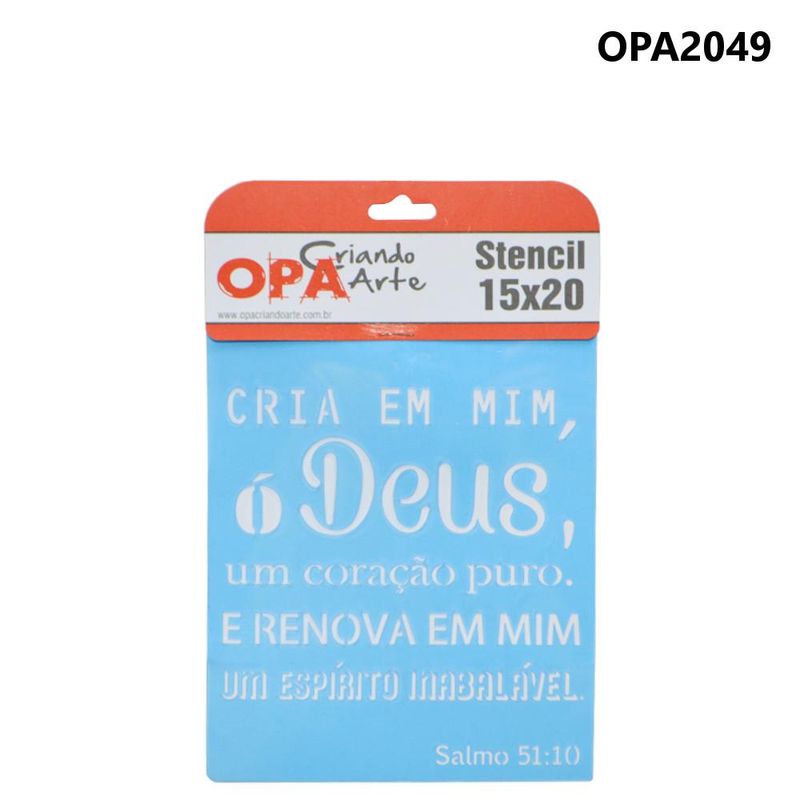 Stencil Simples de Acetato para Pintura 15x20cm Ref. OPA 2049 Religião Salmo 51:10 OPA (01 unidade)
