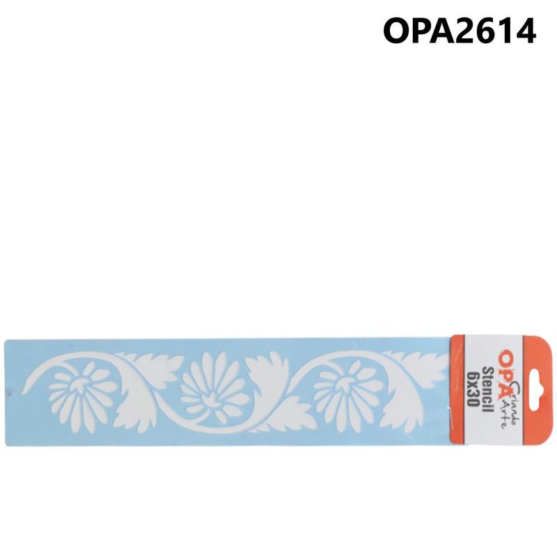 Stencil-Simples-de-Acetato-para-Pintura-6x30cm-Ref.-OPA-2614-Folhas-e-Flor-Leque-OPA--01-unidade-