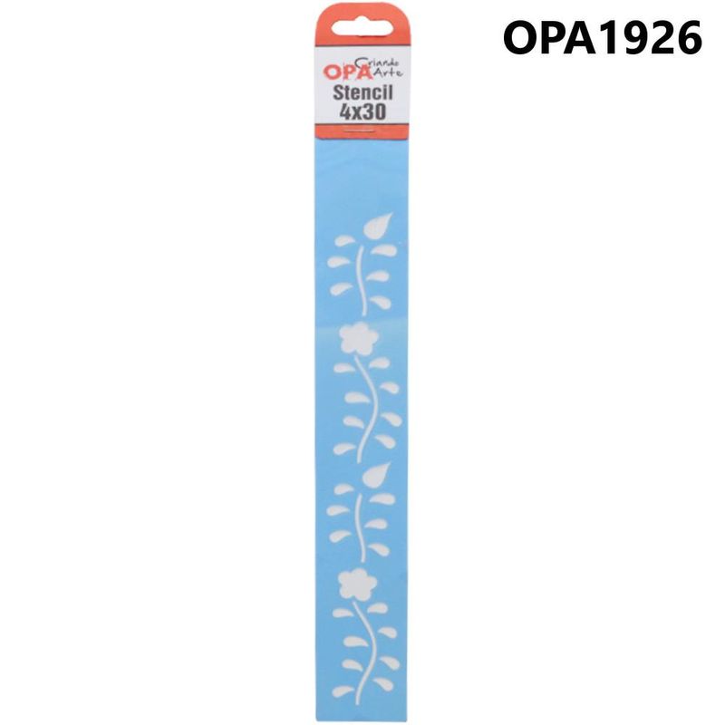 Stencil Simples de Acetato para Pintura 4x30cm Ref. OPA 1926 Flor Folha OPA (01 unidade)