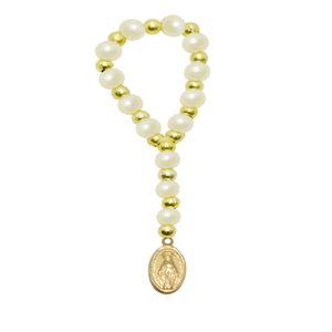 Dezena com Contas Bege e Douradas Ref. 303 (10UND)