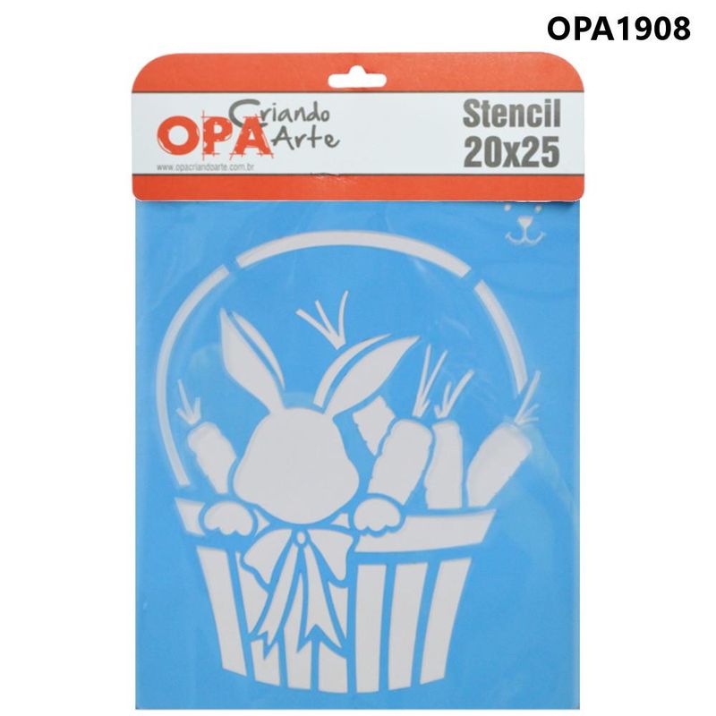 Stencil Simples de Acetato para Pintura 20x25cm Ref. OPA 1908 Cesta Coelho OPA (01 unidade)
