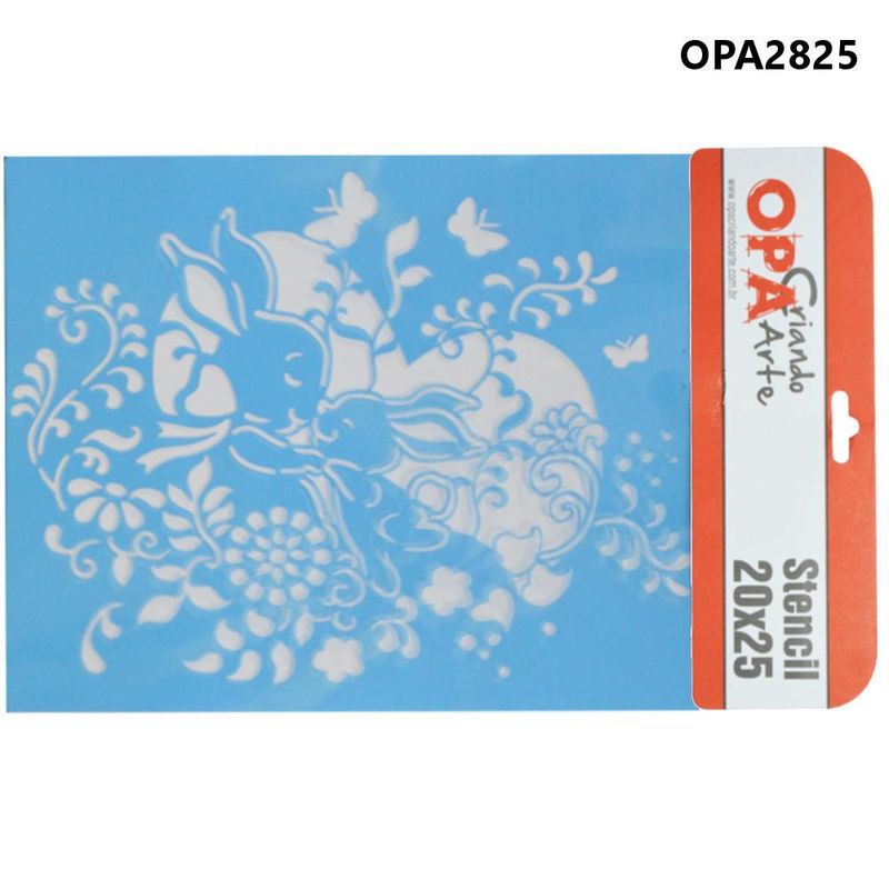 Stencil Simples de Acetato para Pintura 20x25cm Ref. OPA 2825 Mãe e Filho Coelhos I OPA (01 unidade)