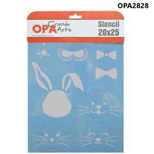 Stencil Simples de Acetato para Pintura 20x25cm Ref. OPA 2828 Rostos Coelhos I OPA (01 unidade)