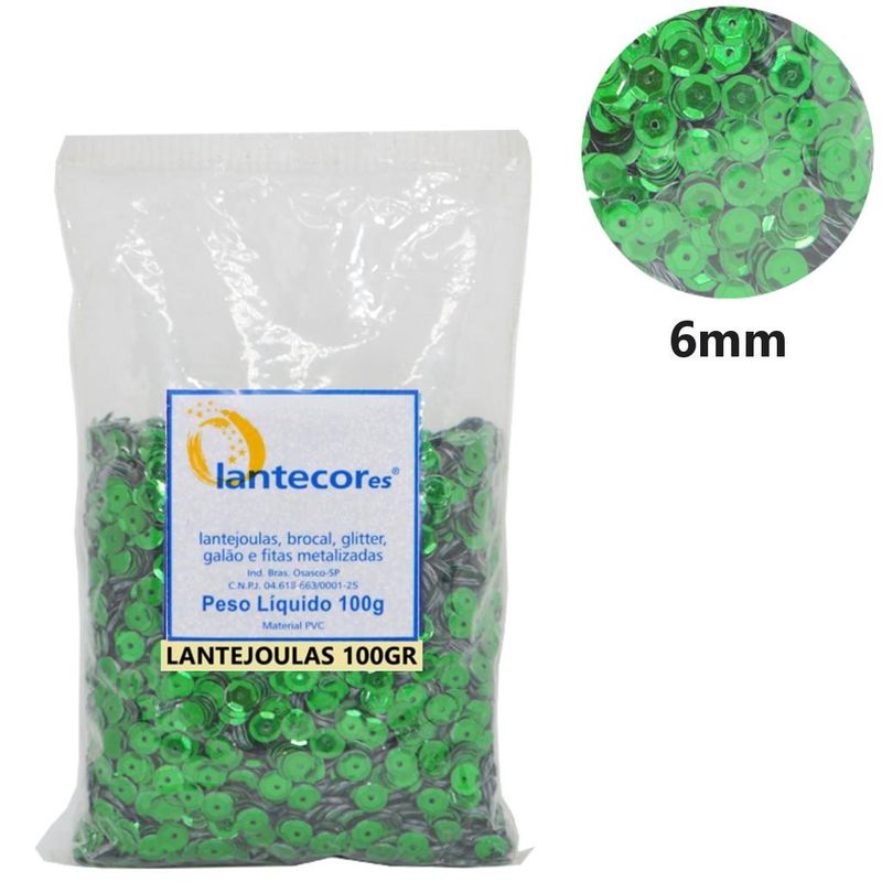 Lantejoula Metálica 6mm Ref. 140 Verde Lantecor (100 gramas)