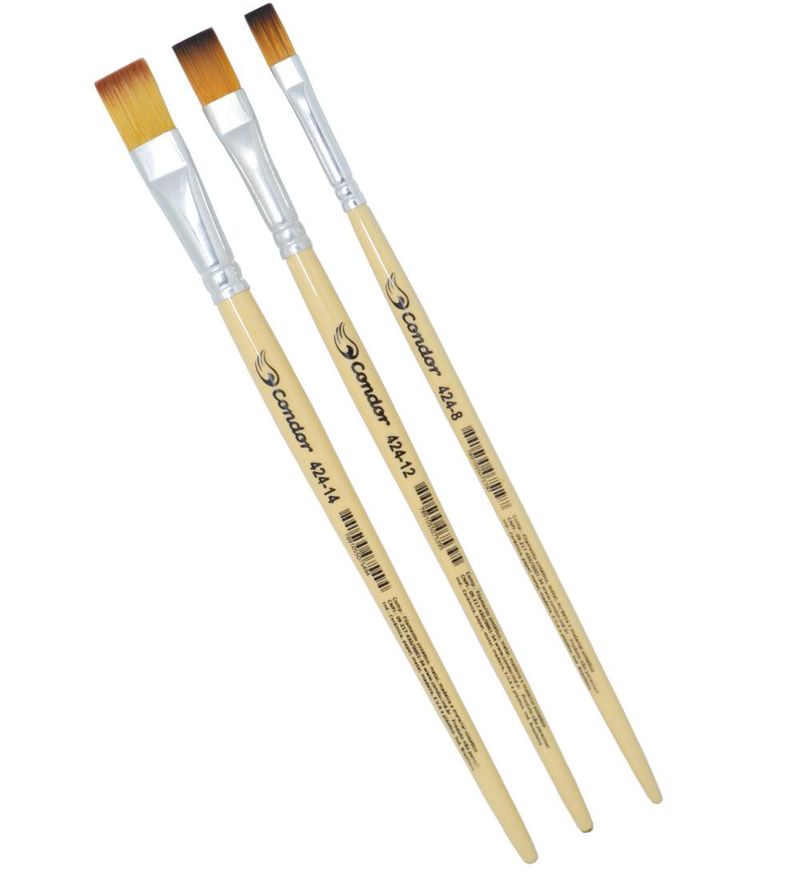 Pincel Artístico Chato Ponta Filamento Sintético Konex Ocre Ref. 424 Condor (01 unidade)-Nº-08