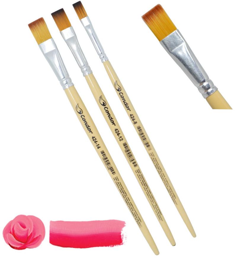 Pincel Artístico Chato Ponta Filamento Sintético Konex Ocre Ref. 424 Condor (01 unidade)-Nº-08
