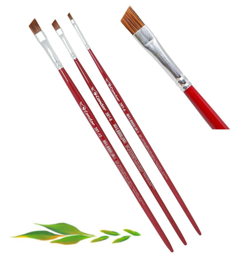 Pincel Artístico Chanfrado Ponta Filamento Sintético Suave Ref. 287 Condor (01 unidade)-Nº-08