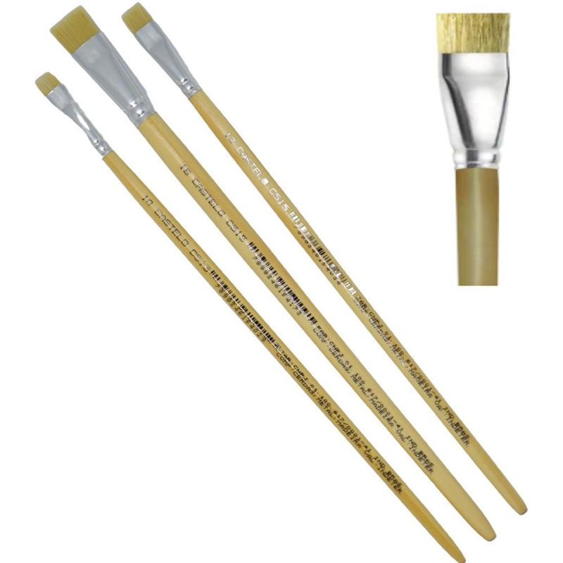 Pincel Artístico Formato Chato Cabo Longo Cerdas Brancas Importadas Ref. C515 Castelo da Arte (01 unidade)-0