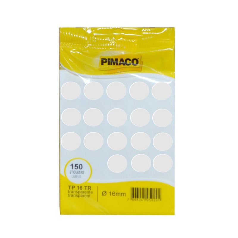Etiqueta Adesiva Circular Transparente TP 16 TR 16mm Pimaco (150 etiquetas)