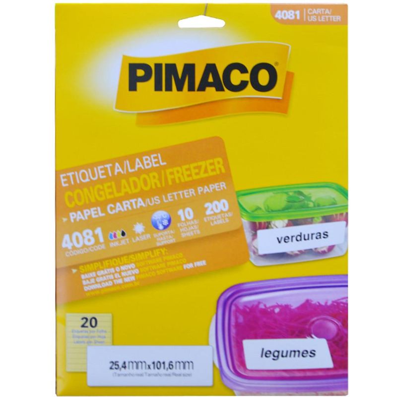 Etiqueta Adesiva Retangula de Papel Carta para Congelador e Freezer 4081 25,4x101,6mm Pimaco (200 etiquetas)