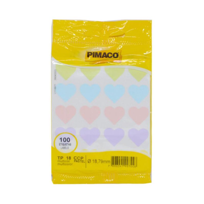 Etiqueta Adesiva Multiuso Coração TP 18 CCP Multicor Pastel 18,79mm Pimaco (100 etiquetas)