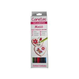 Kit com 05 Canetas Coloridas de Tinta Alimentícia Mago (05 Unidades)