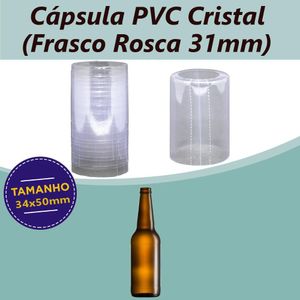 Cápsula (Lacre de Segurança) de PVC 34x50x0,08mm Cristal P/ Frasco Rosca 31mm (1000 unidades)