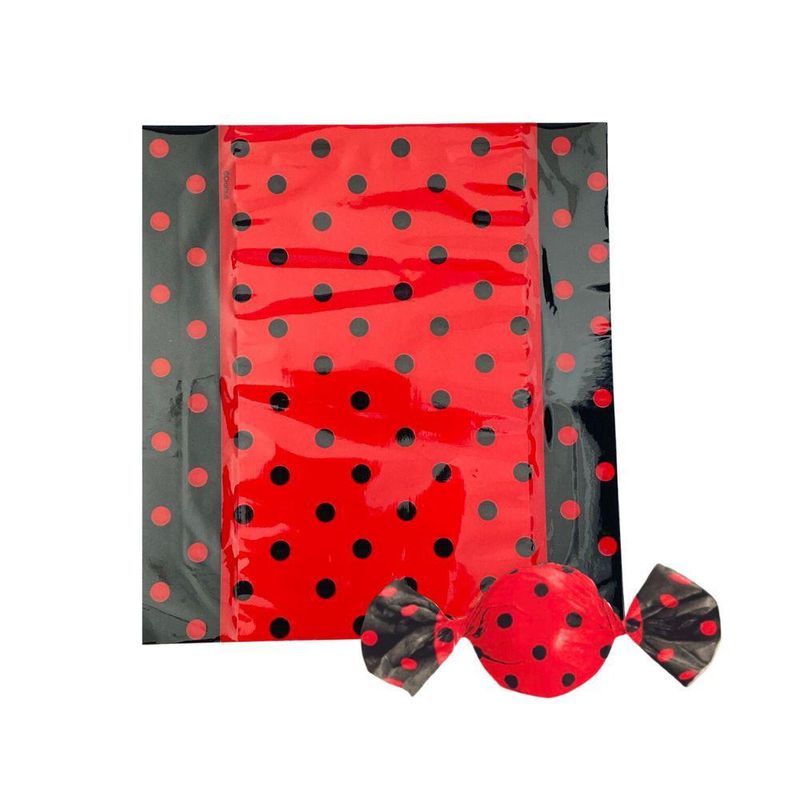 Embalagem-para-Trufas-e-Bombons-Poa-Preto-e-Vermelho-Cromus--100-Unidades-