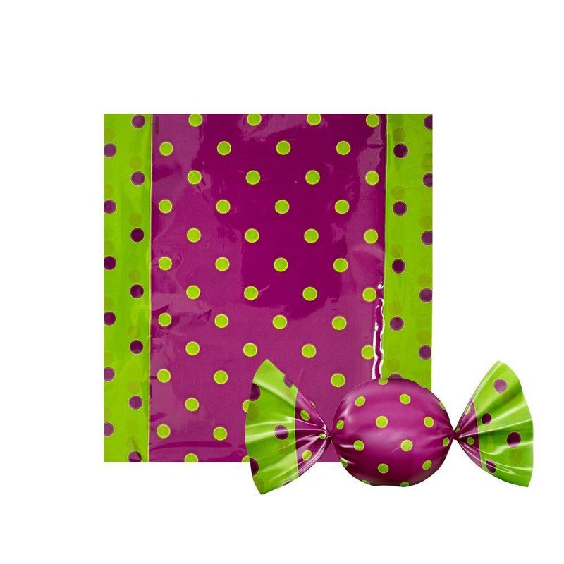 Embalagem-para-Trufas-e-Bombons-Poa-Roxo-com-Verde-Cromus--100-Unidades-