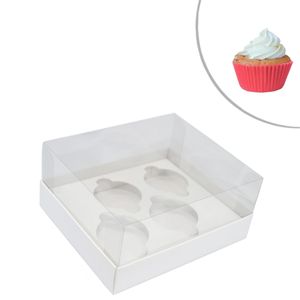 Caixa em Papel Cartão p/4 Mini Cupcake Premium Cor Branco Ref. CXC011 Papieri (01UND)