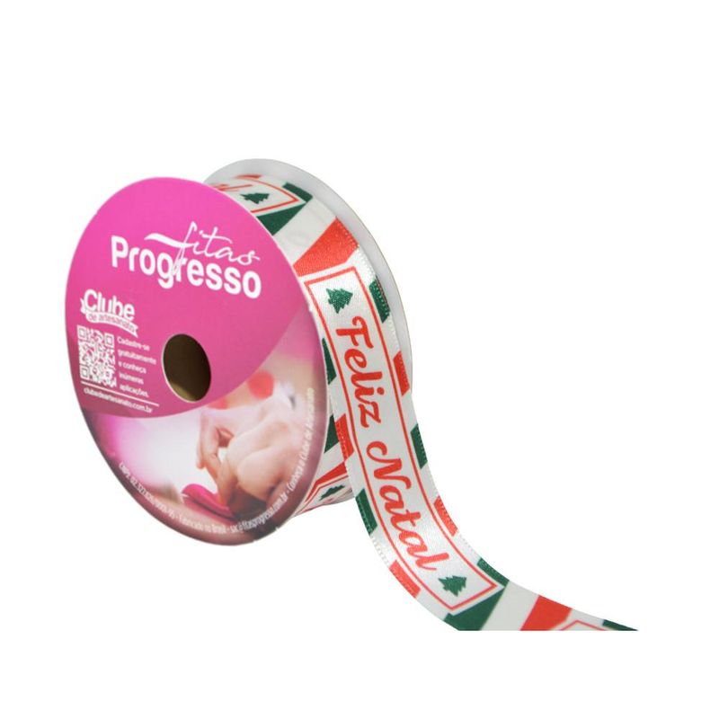 Fita de Cetim ECF 005TR 22mm Cor 163 Feliz Natal Progresso (10 metros)