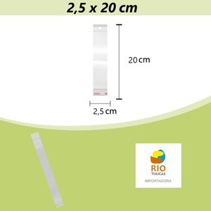 Saco Plástico Adesivado 2,5 x 20 cm Ref.: RT7060 Rio Tijucas (100 unidades)
