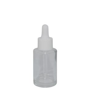 Frasco de Vidro Reto Conta-Gotas Transparente Tampa Branca 36ml (10 unidades)