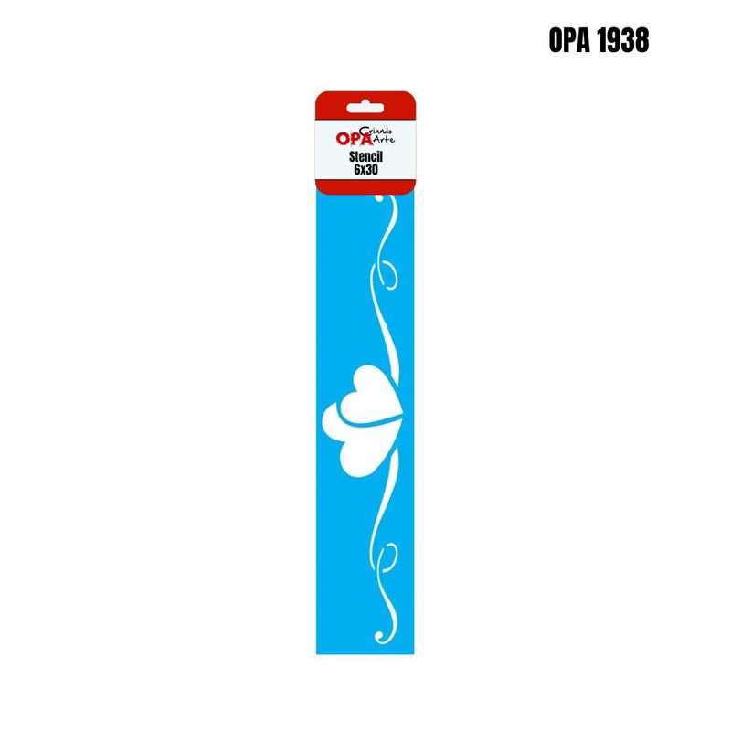 Stencil Simples de Acetato para Pintura 6x30cm Ref. OPA 1938 Coração OPA (01 unidade)