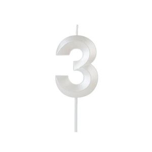 Vela Design Branco Perolado Nº 3 Silver Festas (01 Unidade)