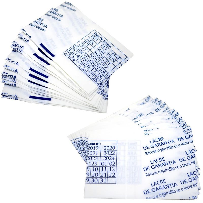 Selo (Lacre de Segurança) de PVC Fino 97x66mm C/ Gravação Azul para Tampa de Garrafão (1.000 unidades)