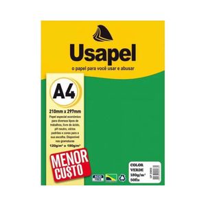 Papel Color Verde A4 210x297mm 180g/m² Usapel (50 Folhas)