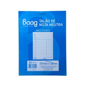 Talão De Nota Neutra Multivias 101x138mm 56g/m² Baag (80 Folhas)