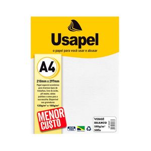 Papel Vergê Branco A4 210x297mm 180g/m² Usapel (50 Folhas)